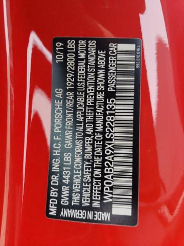 WP0AB2A9XLS228135 - 2020 PORSCHE 911 CARRERA S RED photo 12