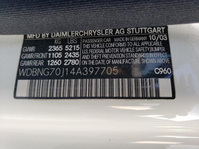 WDBNG70J14A397705 - 2004 MERCEDES-BENZ S 430 WHITE photo 12