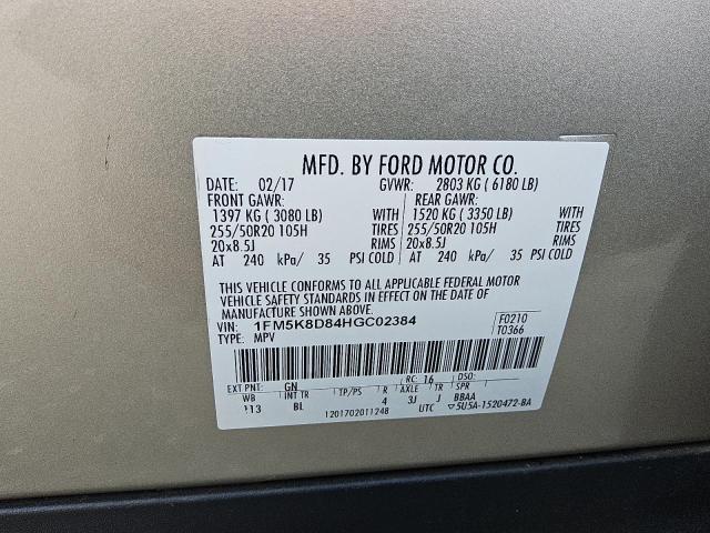 1FM5K8D84HGC02384 - 2017 FORD EXPLORER XLT თაფლისფერი ფოტო 13