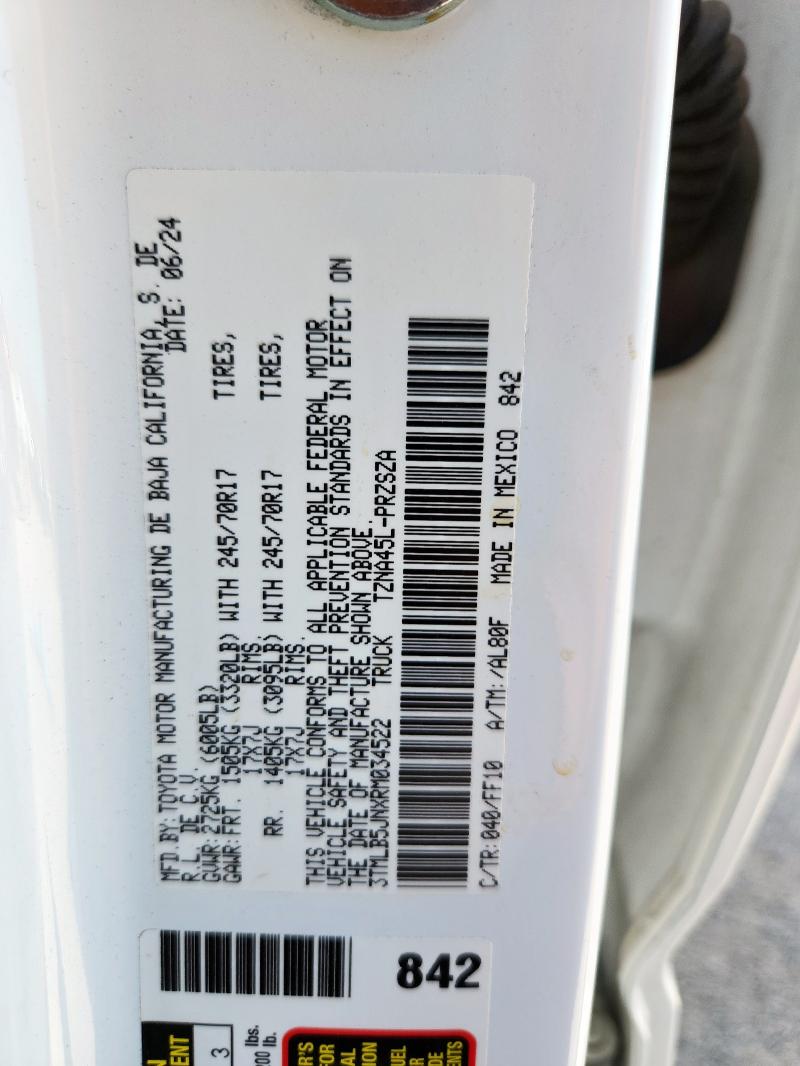 3TMLB5JNXRM034522 - 2024 TOYOTA TACOMA DOUBLE CAB WHITE photo 12