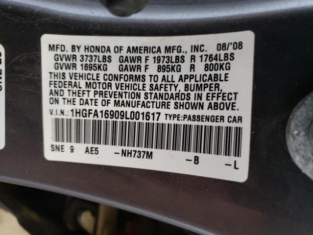 1HGFA16909L001617 - 2009 HONDA CIVIC EXL GRAY photo 12