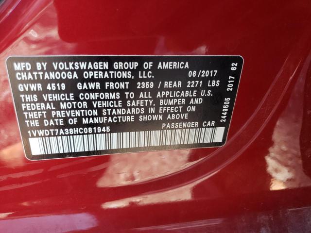 1VWDT7A38HC081945 - 2017 VOLKSWAGEN PASSAT R-LINE Qırmızı foto 12