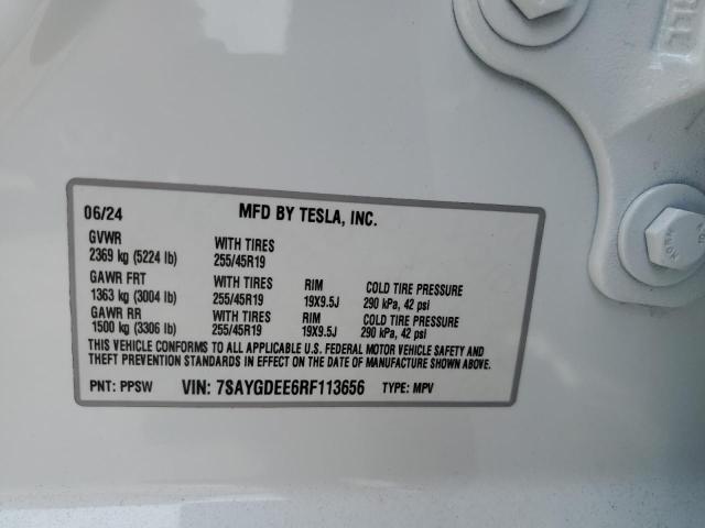 7SAYGDEE6RF113656 - 2024 TESLA MODEL Y WHITE photo 13