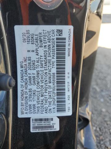 2HGFC2F80LH585898 - 2020 HONDA CIVIC SPORT 黑色 照片 12