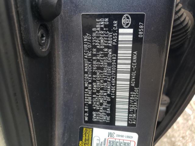 4T4BE46K37R009483 - 2007 TOYOTA CAMRY CE GRAY photo 12