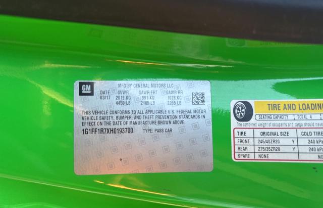 1G1FF1R7XH0193700 - 2017 CHEVROLET CAMARO SS GREEN photo 10