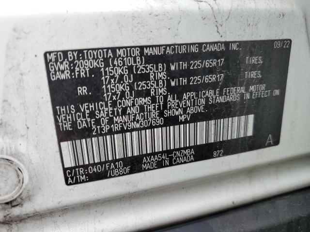 2T3P1RFV9NW307690 - 2022 TOYOTA RAV4 XLE WHITE photo 13