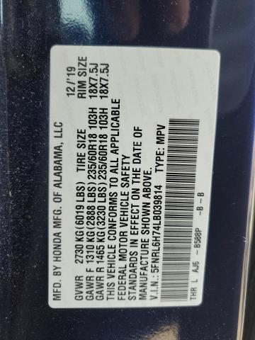 5FNRL6H74LB039814 - 2020 HONDA ODYSSEY EXL BLUE photo 13