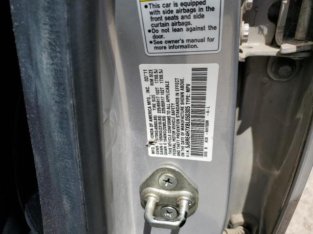 5J6RE4H7XBL050305 - 2011 HONDA CR-V EXL SILVER photo 13