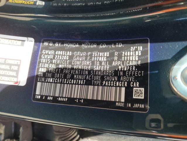 JHMZC5F1XJC007967 - 2018 HONDA CLARITY BLUE photo 12