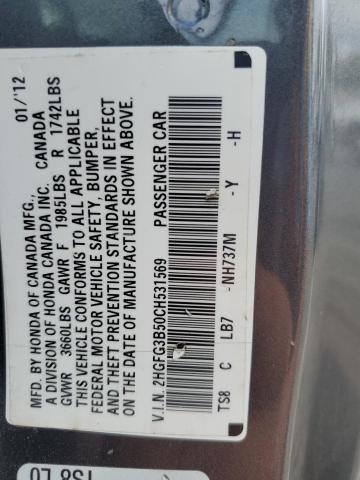 2HGFG3B50CH531569 - 2012 HONDA CIVIC LX GRAY photo 13