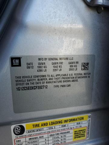 1G1ZC5E0XCF392712 - 2012 CHEVROLET MALIBU 1LT 银色 照片 13