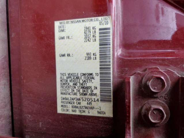 1N4AL2AP3AN520514 - 2010 NISSAN ALTIMA BASE ბურგუნდია ფოტო 12