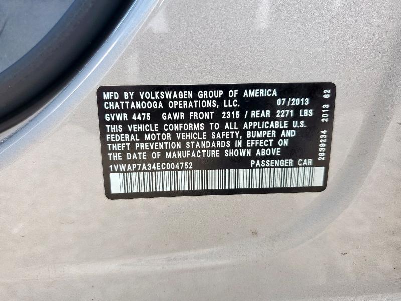 1VWAP7A34EC004752 - 2014 VOLKSWAGEN PASSAT S 银色 照片 12