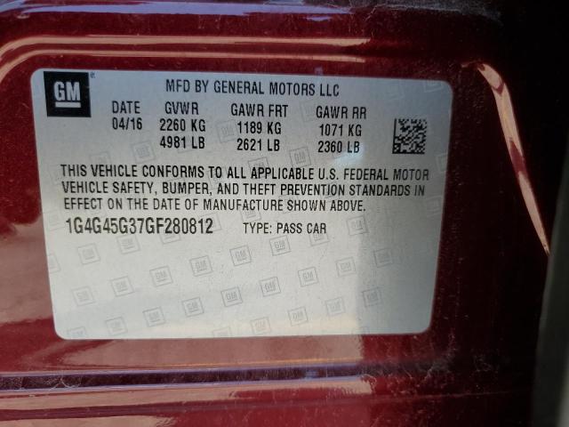 1G4G45G37GF280812 - 2016 BUICK LACROSSE SPORT TOURING BURGUNDY photo 13