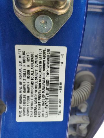 19XFC1F71HE013080 - 2017 HONDA CIVIC EXL BLUE photo 12