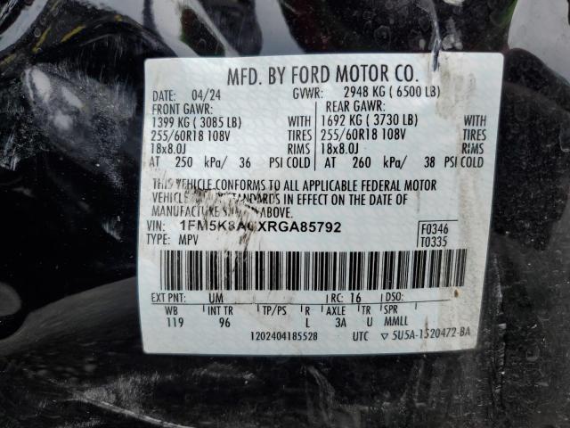 1FM5K8ACXRGA85792 - 2024 FORD EXPLORER POLICE INTERCEPTOR BLACK photo 12