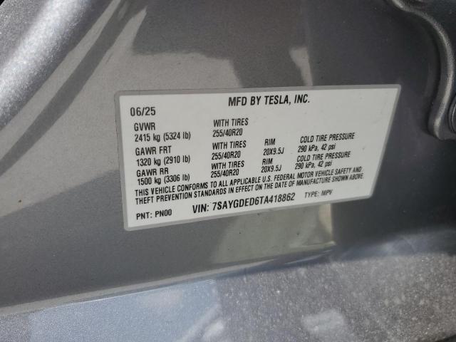7SAYGDED6TA418862 - 2026 TESLA MODEL Y GRAY photo 13