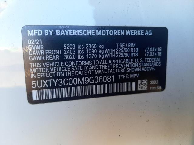 5UXTY3C00M9G06081 - 2021 BMW X3 SDRIVE30I Ақ фото 10