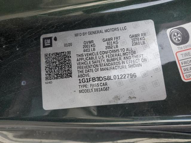 1G1FB3DS8L0122796 - 2020 CHEVROLET CAMARO LS GREEN photo 12