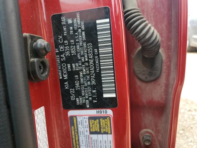 3KPA24AD0NE483513 - 2022 KIA RIO LX RED photo 12