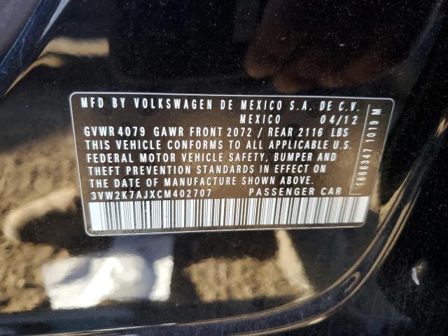3VW2K7AJXCM402707 - 2012 VOLKSWAGEN JETTA BASE 黑色 照片 12