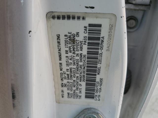 1NXBR18E3WZ014136 - 1998 TOYOTA COROLLA VE WHITE photo 12