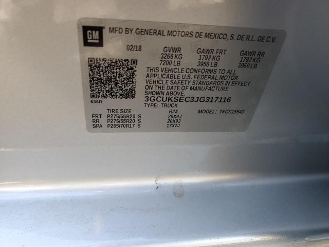 3GCUKSEC3JG317116 - 2018 CHEVROLET SILVERADO K1500 LTZ SILVER photo 12