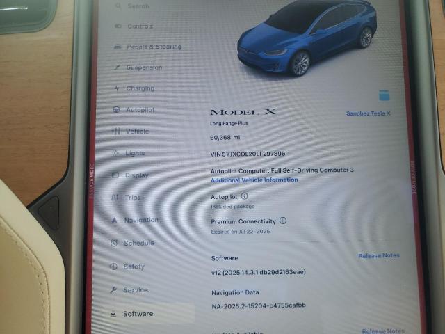 5YJXCDE20LF297896 - 2020 TESLA MODEL X BLUE photo 9