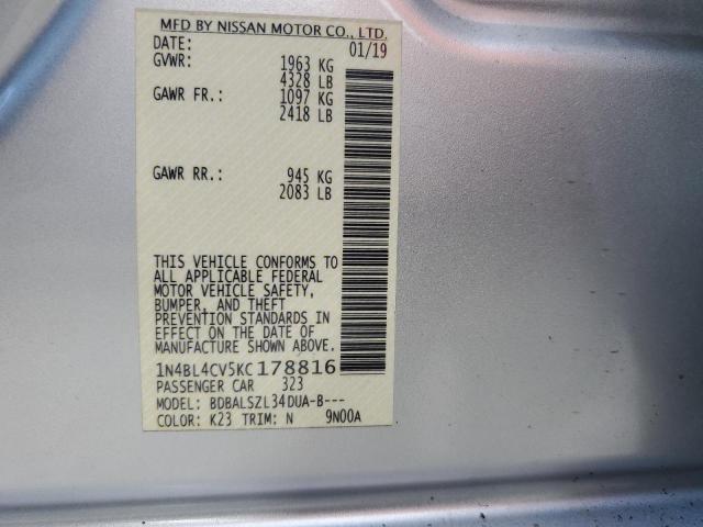 1N4BL4CV5KC178816 - 2019 NISSAN ALTIMA SR SILVER photo 12
