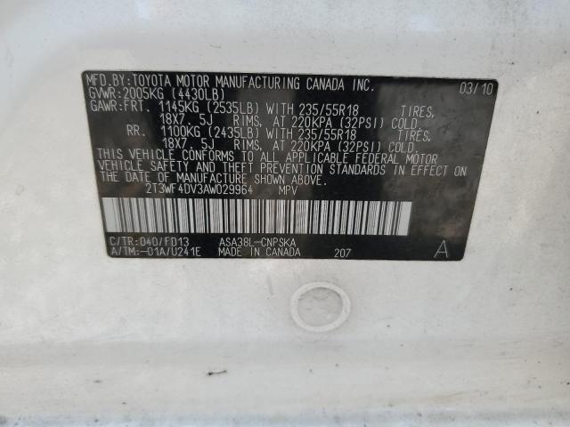 2T3WF4DV3AW029964 - 2010 TOYOTA RAV4 SPORT 白色 照片 14