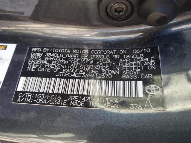 JTDBU4EE3A9112670 - 2010 TOYOTA COROLLA BASE CHARCOAL photo 12