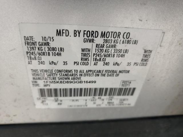 1FM5K8D89GGB16499 - 2016 FORD EXPLORER XLT SILVER photo 14
