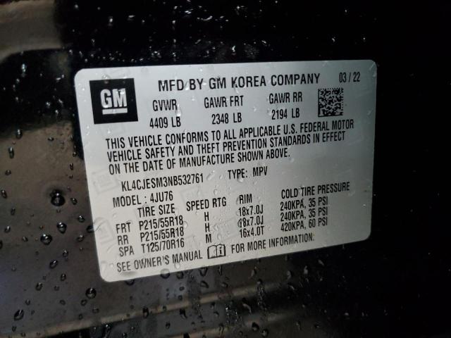 KL4CJESM3NB532761 - 2022 BUICK ENCORE PREFERRED შავი ფოტო 13