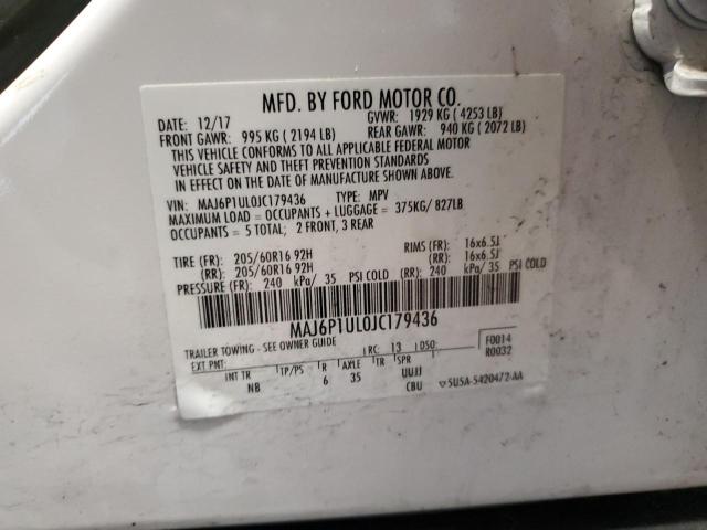 MAJ6P1UL0JC179436 - 2018 FORD ECOSPORT SE Ақ фото 12