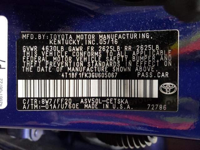 4T1BF1FK3GU605067 - 2016 TOYOTA CAMRY LE BLUE photo 13