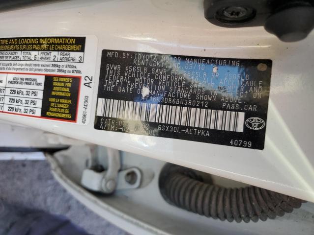 4T1BK3DB6BU380212 - 2011 TOYOTA AVALON BASE WHITE photo 12