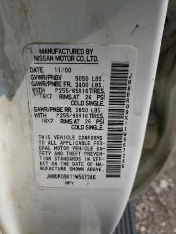 JN8DR09X11W567246 - 2001 NISSAN PATHFINDER LE 白色 照片 12