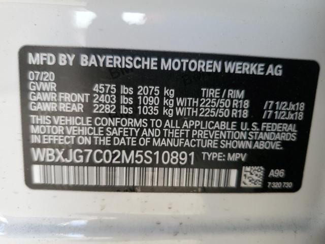 WBXJG7C02M5S10891 - 2021 BMW X1 SDRIVE28I WHITE photo 12