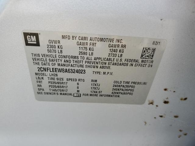 2CNFLEEW8A6324023 - 2010 CHEVROLET EQUINOX LT SILVER photo 13