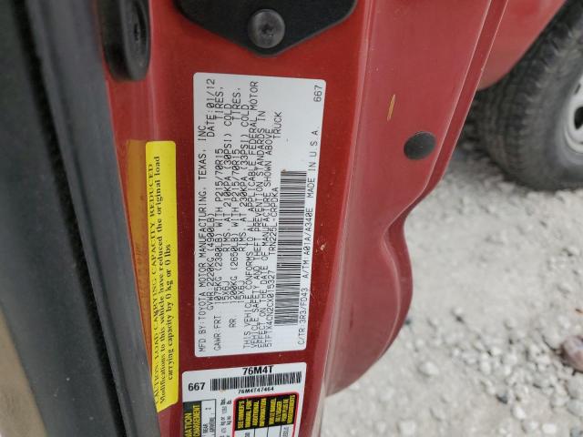 5TFTX4CN2CX015327 - 2012 TOYOTA TACOMA ACCESS CAB წითელი ფოტო 12