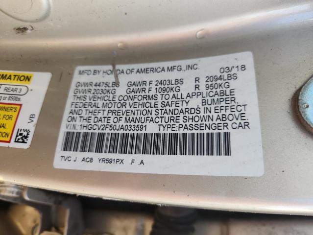 1HGCV2F50JA033591 - 2018 HONDA ACCORD EXL GOLD photo 12