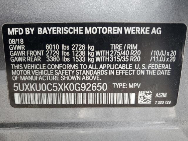 5UXKU0C5XK0G92650 - 2019 BMW X6 SDRIVE35I GRAY photo 14