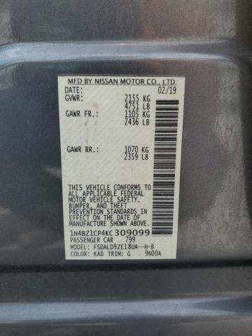 1N4BZ1CP4KC309099 - 2019 NISSAN LEAF S PLUS GRAY photo 12