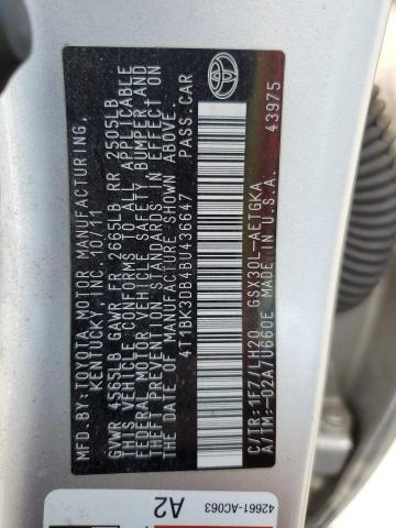 4T1BK3DB4BU436647 - 2011 TOYOTA AVALON BASE 银色 照片 12