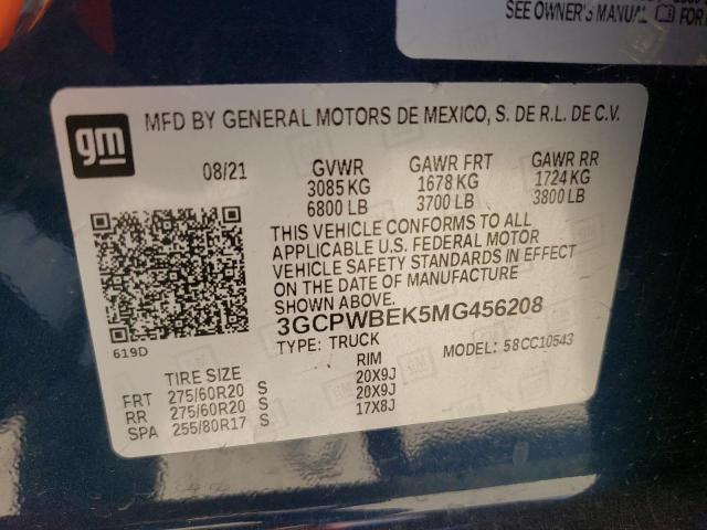 3GCPWBEK5MG456208 - 2021 CHEVROLET SILVERADO C1500 CUSTOM BLUE photo 12