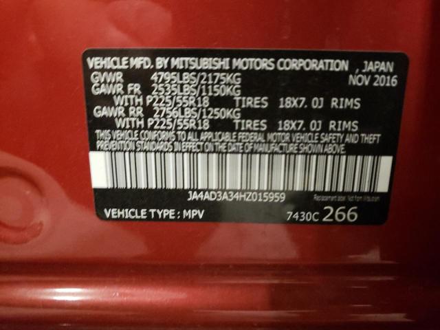 JA4AD3A34HZ015959 - 2017 MITSUBISHI OUTLANDER SE წითელი ფოტო 13