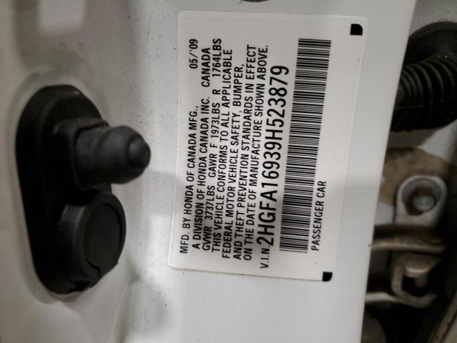 2HGFA16939H523879 - 2009 HONDA CIVIC EXL თეთრი ფოტო 12