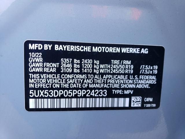 5UX53DP05P9P24233 - 2023 BMW X3 XDRIVE30I SILVER photo 12