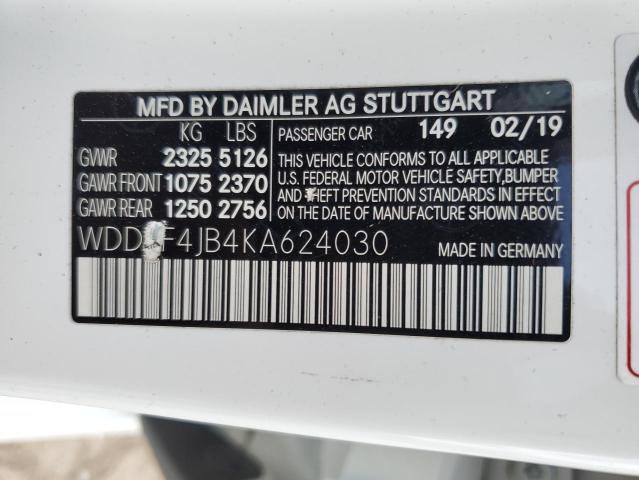 WDDZF4JB4KA624030 - 2019 MERCEDES-BENZ E 300 WHITE photo 12